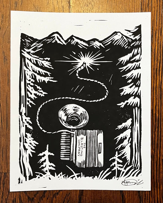 Limited Edition Linocut 6.5X8 Mountain Print (Signed by The Blasting Company)